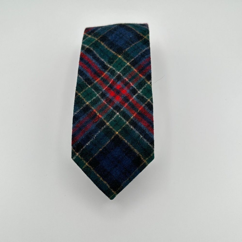 Vintage Pendleton Tie Mens Blue Red Plaid Wool Tweed Academia Preppy School